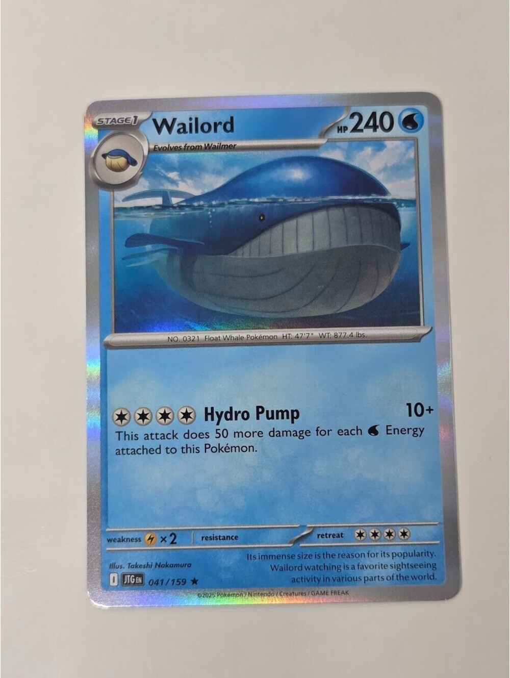 Pokemon TCG Wailord 041/159 Crown Zenith Reverse Holo Water Card